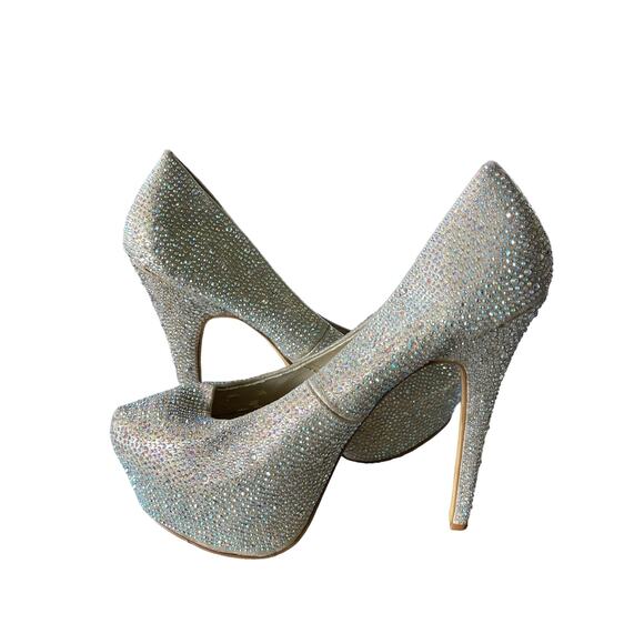 Steve Madden Deeva Champagne Rhinestone Heels Size 9 - Picture 1 of 9